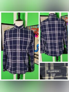 Mizzen+Main Leeward Shirt Mens Large Trim Fit Blue Plaid Performance